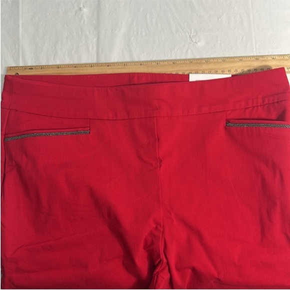 Chico’s 1.5R (10) Pants Brigitte Beaded Detail Ankle Pants Red black bling NWT - Picture 13 of 16
